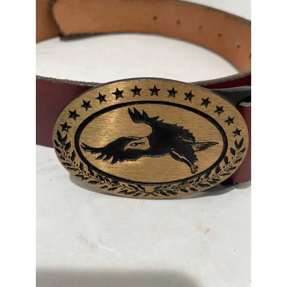 Tech Ether American Eagle/1970s Brown western Leather belt Eagle 48 solid Brass